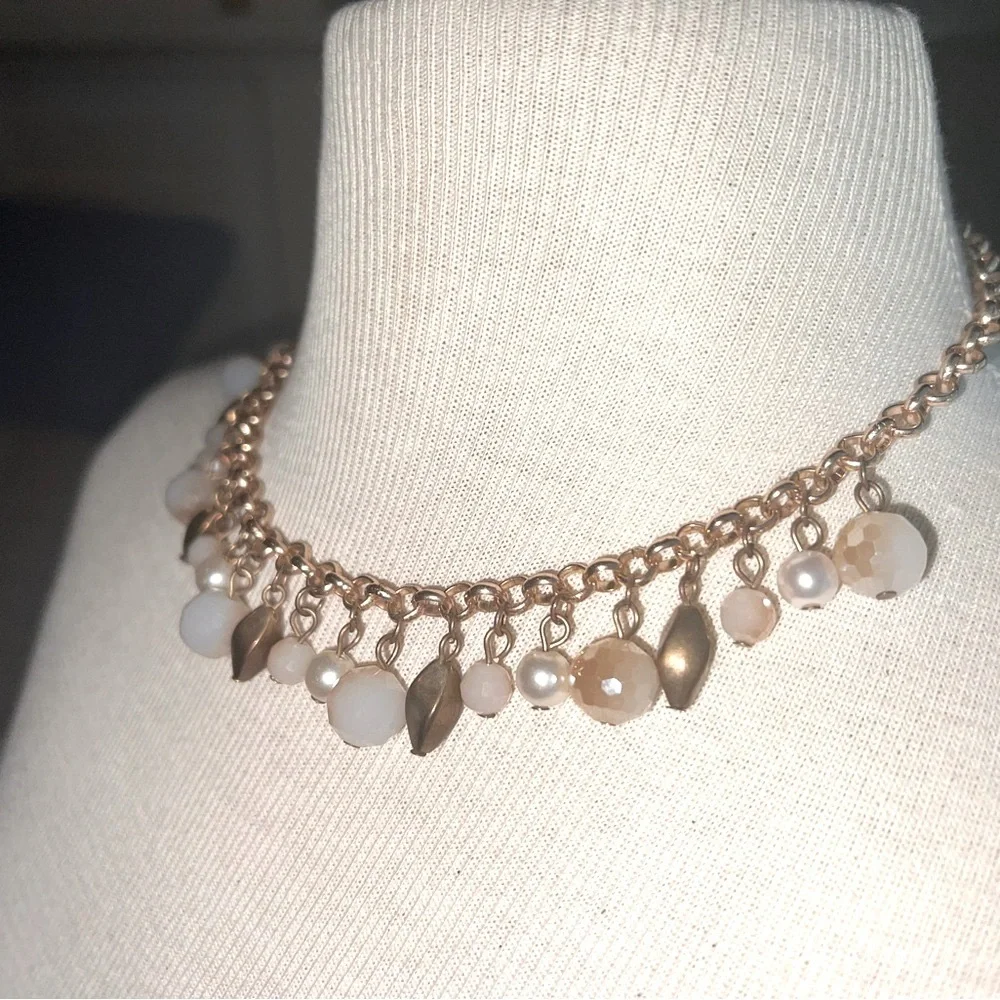 Elegant Gold and White Beaded Necklace